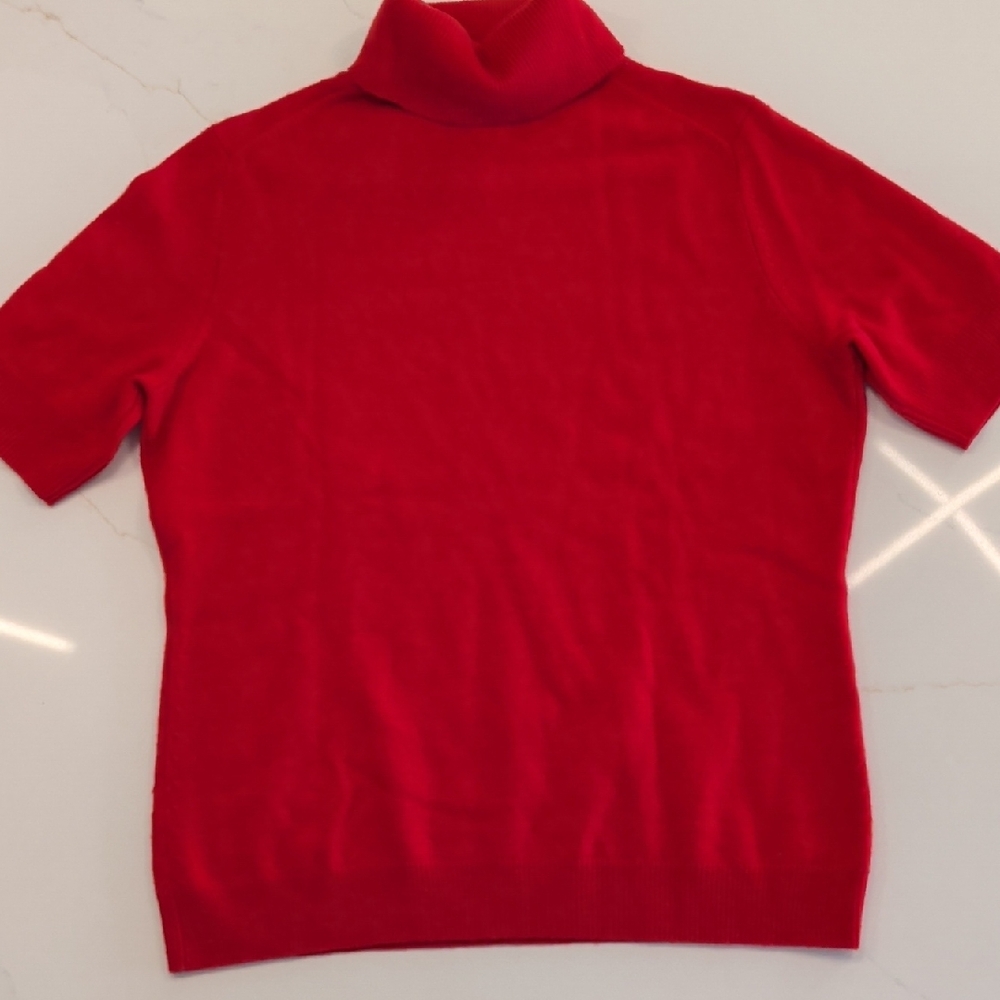 Neiman Marcus 100% Cashmere Sz M Vibrant Red Cowl Turtle Neck Sweater Women's - Picture 8 of 10